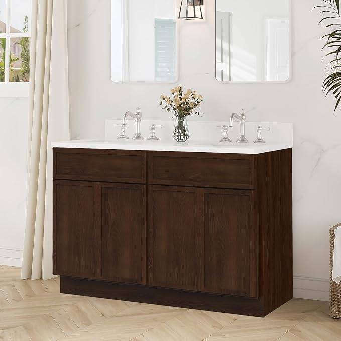 48 Inch Bathroom Vanity Base Only, Double Vanity Cabinet with Soft Closing Door, 2ea 24 inch Cabinet, Without Top,Brown