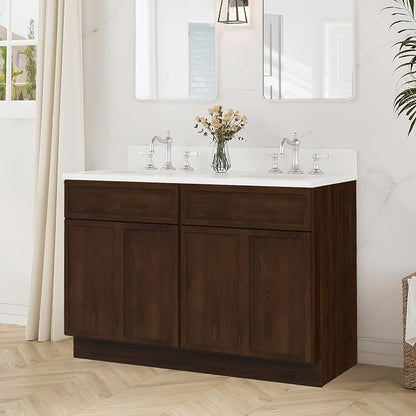 48 Inch Bathroom Vanity Base Only, Double Vanity Cabinet with Soft Closing Door, 2ea 24 inch Cabinet, Without Top,Brown