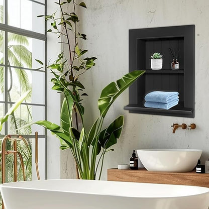 Royxen Recessed Medicine Cabinet 13.8 x 17.8 Inch, Medicine Cabinets, Large Medicine Cabinet, 2-Tier Bathroom Cabinets Wall Mount for Home Storage, Black