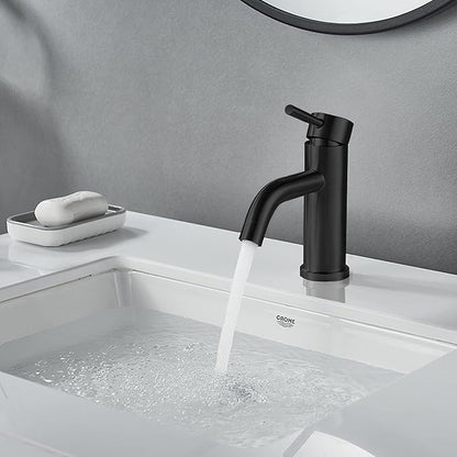 Modern Single Handle Bathroom Faucet Single Hole Matte Black Bathroom Sink Faucet Stainless Steel Commercial Basin Faucet(Matte Black No Drain)