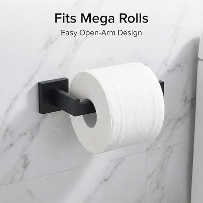 5 Piece Bathroom Hardware Set Matte Black, SUS304 Stainless Steel Towel Bar Set, Modern Square Accessories with 16 Inch Rack Toilet Paper Holder Robe Hooks (Matte Black)