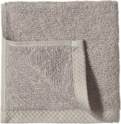 Amazon Basics 100% Cotton Washcloths, Quick-Dry, 12" x 12", Platinum, 12-Pack