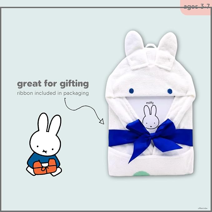 Miffy Kids Super Soft Bath/Pool/Beach Soft Cotton Terry Hooded Towel Wrap, 24 in x 50 in (Officially Licensed Product) By Franco