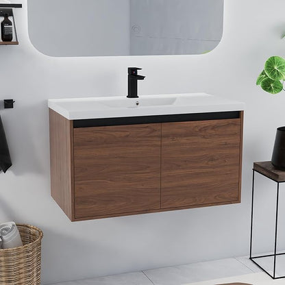 36" Floating Bathroom Vanity,36 Inch Bathroom Vanity with Sink,Single Sink Wall Mounted Vanity Combo,Dark Brown Wall Mounted Cabinet Set