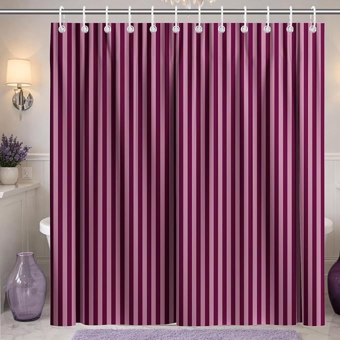 Modern Striped Shower Curtain 72x72, Elegant Classic Bathroom Decor | Vertical Pink and Purple Lines Bathroom Decor,Include Hooks,Waterproof Polyester Fabric,Abstract Geometric Shower Curtain