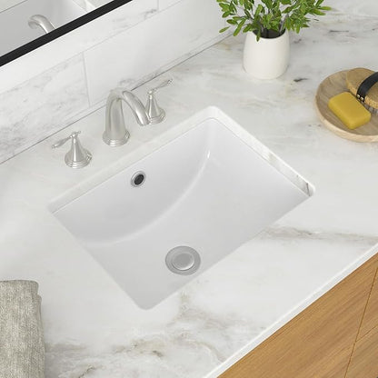 18 Inch Undermount Bathroom Sink - 18"x14" White Rectangle Porcelain Ceramic Sink with Overflow,Compact Undercounter Vanity Lavatory for Bathrooms
