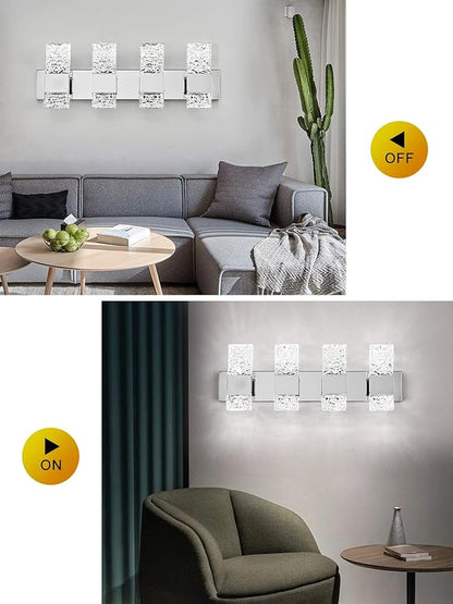 Modern LED Bathroom Vanity Light Fixtures Chrome Stainless Steel 4 Light Wall Sconces for Bathroom Lighting Fuxture Over Mirror 28 Inch 40w LED Crystal Wall Light Cool White 5800K
