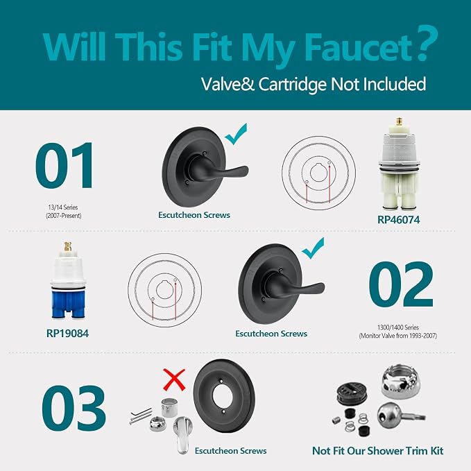 Shower Trim Kit Compatible with Delta 13/14 Series, Shower Cover Plate with Handle, Matte Black(Valve& Catridge Not Inclued)
