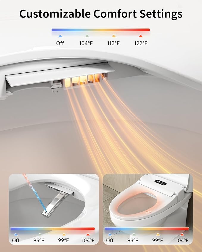 Rainsworth Smart Bidet Seat with Remote Control for Elongated Toilets | Dual User Memory, External Filter, Instant Heated Seat, Auto-Dry, Adjustable Setting, Stainless Nozzles, Intuitive Control