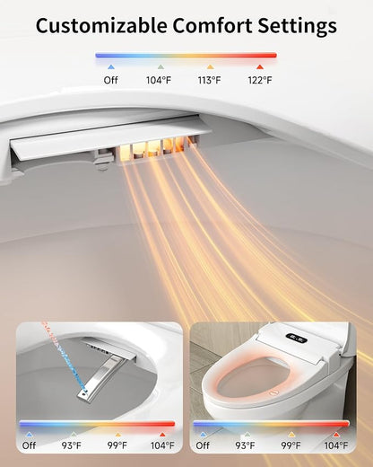 Rainsworth Smart Bidet Seat with Remote Control for Elongated Toilets | Dual User Memory, External Filter, Instant Heated Seat, Auto-Dry, Adjustable Setting, Stainless Nozzles, Intuitive Control