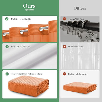 Burnt Orange Hook Free Waffle Shower Curtain & Snap-in Liner,72x99 | Less Time to install, 3 in 1 Fabric Shower Curtain and Liner Set with Magnets, Extra Long, Shower Curtains for Bathroom