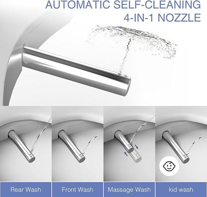 Electric Bidet Toilet Seat Elongated with Dryer – Smart Bidet Seat with Heated Seat,Warm Water Wash,Energy Saving Mode,Wireless Remote,Slow-Close Lid & Night Light