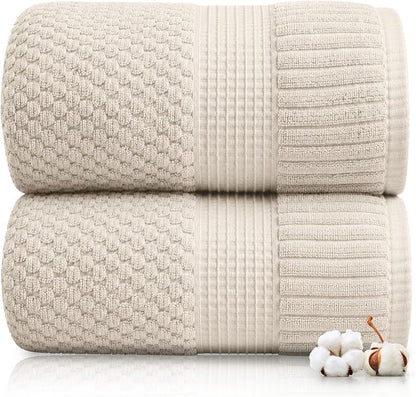 2 Pack Oversized Bath Towels 100% Cotton | Beige Towels | Oeko‑TEX Standard 100 | Soft & Absorbent, Quick‑Dry | Trinity Collection - Sand