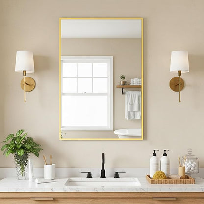 FICTOR Bathroom Vanity Mirror for Over Sink, 20" x 30", Gold | Anti-Rust Frame, Shatterproof Tempered Glass, Vertical/Horizontal Wall Mounted Mirror for Bedroom, Entryway, Living Room