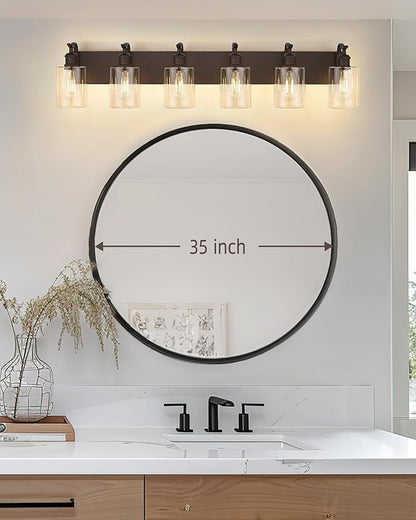 Bathroom Vanity Light Fixtures 6-Light Clear Glass Modern Wall Mounted Over Mirror Oil Rubbed Bronze - VL01ORB-6