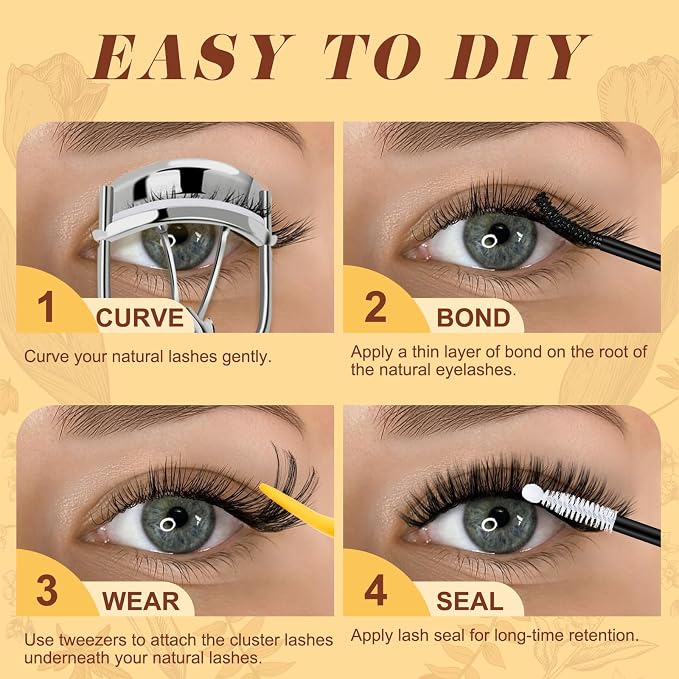 QUEWEL 580PCS Eyelash Clusters 30D+40D+50D+60D+80D+100D Wispy Lash Clusters | 10-18mm Cluster Lashes Individual Lashes Clusters Reusable for Natural DIY Cluster Eyelash Extensions for Beginners