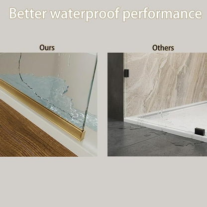 Shower Screen 34" x 74" Half Frameless Shower Wall Panel, Tempered Glass 3/8 inch, Easy to clean Coating, Fixed Glass Shower Door with Hardware (Brushed Gold)