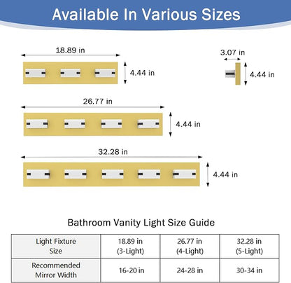 LED Bathroom Light Fixtures, 3-Light Modern Vanity Lights with Milky White Frosted Acrylic Shades, Gold Bathroom Lighting Fixtures Over Mirror, ETL Listed, 20W 5CCT Adjustable