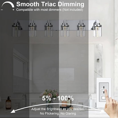 MELUCEE 6-Light LED Bathroom Light Fixtures Chrome, Built-in LED Chips | Modern Bubble Crystal Vanity Lights with Clear Glass Shade, Dimmable 5CCT Wall Sconce Lamp for Bathroom Restroom