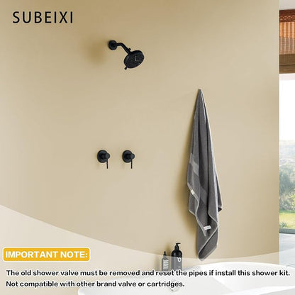 Matte Black 2 Handle Shower faucet Set, 8 Mode Shower Head Bathroom Shower Faucet Trim Kit with Rough-in Valve, Wall Mount
