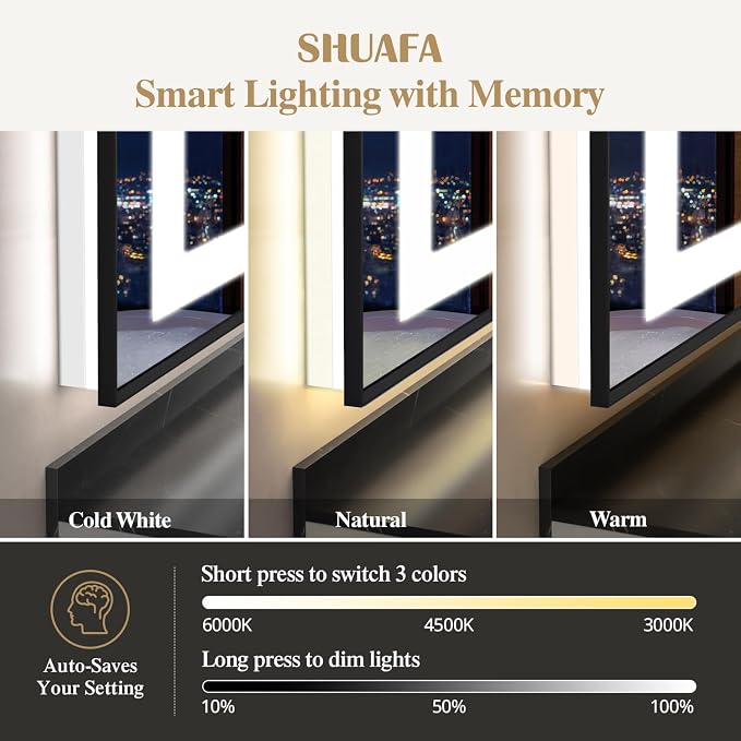 36X36 Inch LED Bathroom Mirror with Lights, Black Frame Frontlit+ Backlit Bathroom Vanity Mirror for Wall, Ultra-Clear Tempered Glass, Shatter-Proof, Anti-Fog and Memory Function, ETL Listed | Bathroom Vanity Mirror for Wall, Ultra-Clear Tempered Glass...