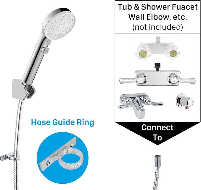 RV Shower Head with Hose, High Pressure Shower Head with Handheld On Off Switch, Travel Trailer, Motorhome and Boat and Camper Must Have RV Accessories Replacement Part, Chrome and White