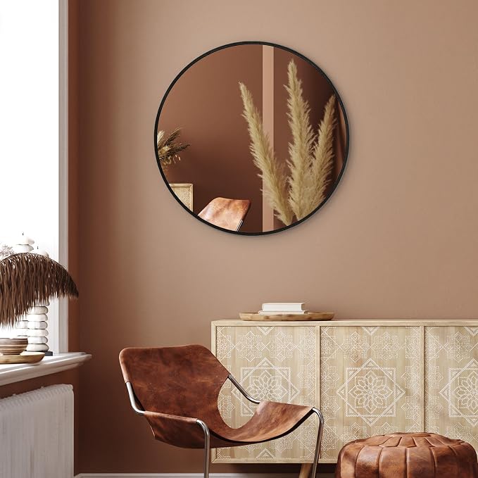 Americanflat 31" Round Mirror - Hanging Mirrors with Aluminum Frame - Modern Mirror for Bathroom, Bedroom, Living Room - Mirrors for Wall Display and Home Decor - Black