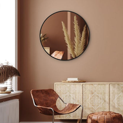 Americanflat 31" Round Mirror - Hanging Mirrors with Aluminum Frame - Modern Mirror for Bathroom, Bedroom, Living Room - Mirrors for Wall Display and Home Decor - Black