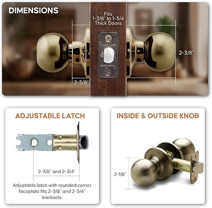 Copper Creek BK2020AB Ball Door Knob, Passage Function, 1 Pack, in Antique Brass