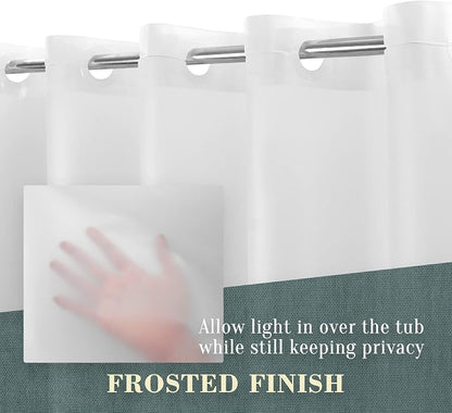 No Hook PEVA Shower Curtain or Liner, Standard Size 71 x 74, Frost | 8G Heavy Duty, Frosted Bathroom Shower Curtain, No Hooks Required, Waterproof Plastic & PVC Free