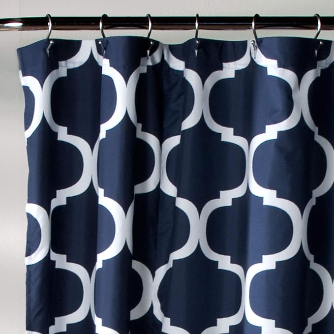 Lush Decor Geo Shower Curtain Single 72"W x 72"L Navy - Trellis Shower Curtains for Bathroom - Navy Bathroom Curtain