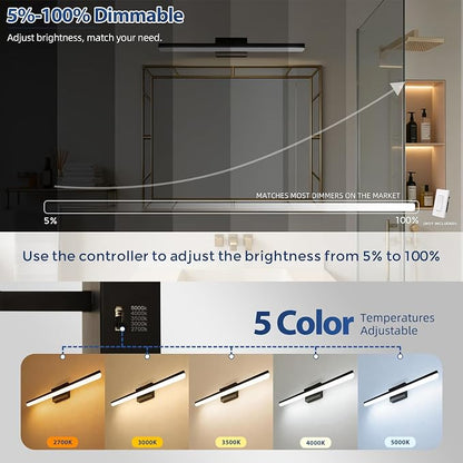 31.5 Inch LED Bathroom Vanity Light, 18W Dimmable 5CCT Black Wall Light Fixture Over Mirror, 220° Rotatable Modern Lighting for Mirror Cabinet and Bedroom, ETL Listed