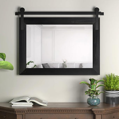 COGOOD Farmhouse Barn Door Mirror - 18 x 25 Black | Rustic Wood Framed Vanity Mirror for Entryway, Living Room, Bedroom, Bathroom Wall Decor