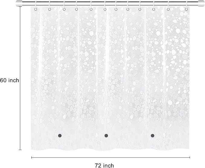 60 inch Height Shorted 8G Waterproof Shower Curtain Liner, Pebble Pattern, 3 Heavy Duty Magnets, Premium EVA Material Not PVC(72W x 60H)