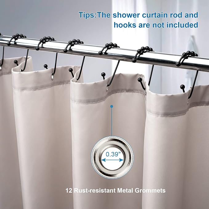 Amazer Khaki Shower Curtain Liner, Khaki Fabric Shower Liner, 2-in-1 Bathroom Shower Curtain and Liner, 12 Grommet Holes, Water Proof, Machine Washable, Hotel Quality, 72 x 72 Inches