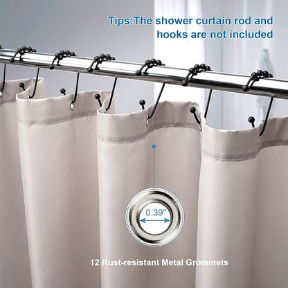 Amazer Khaki Shower Curtain Liner, Khaki Fabric Shower Liner, 2-in-1 Bathroom Shower Curtain and Liner, 12 Grommet Holes, Water Proof, Machine Washable, Hotel Quality, 72 x 72 Inches