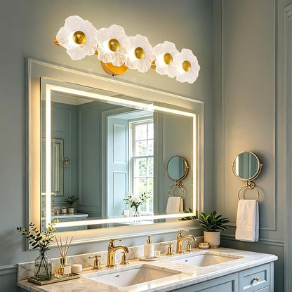 27" Bathroom Light Fixtures,Vanity Lights,Bathroom Vanity Light | 5 light,3CCT,LED,Daisy,Wall Sconces,Girly,Floral,Elegant,Fancy,for Restroom,Living Room,Bedroom,Mirror