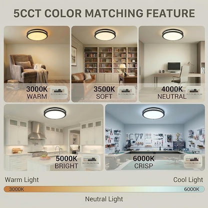16inch LED Flush Mount Ceiling Light Fixture Dimmable Matte Black, Easy Install LED Ceiling Lamp Fixture Without Flicker, Super Bright 48W 4800LM 5CCT Warm to White Light 3000K to 6000K 2-Pack