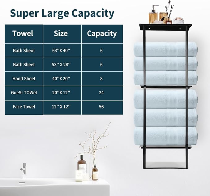 Bathroom Towel Rack, Towel Storage for Bathroom, 3 Tier Towel Rack with Shelf and Towel Bar, Towels Storage and Organizer - Matte Black