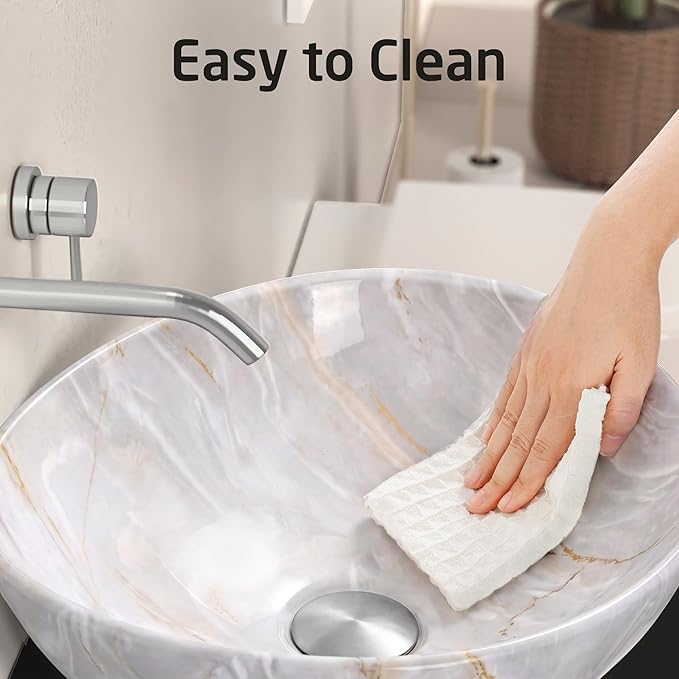 KES 16 x 13 Inch Oval Soft Clouded Marbling Vessel Sink Above Counter, Ceramic Porcelain Bathroom Sink Bowl for Vanity Countertop, Modern Look, No Overflow, Sink Only, BVS124-MBE