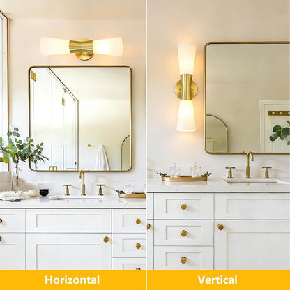 Wall Sconces Set of 2 for Bathroom, Modern Indoor Vanity Light Fixtures 17", Up Down Lighting, Wall Mount Lamp for Living Room Bedroom Hallway Stairway Fireplace Mirror E26 Base 2PC White&Gold