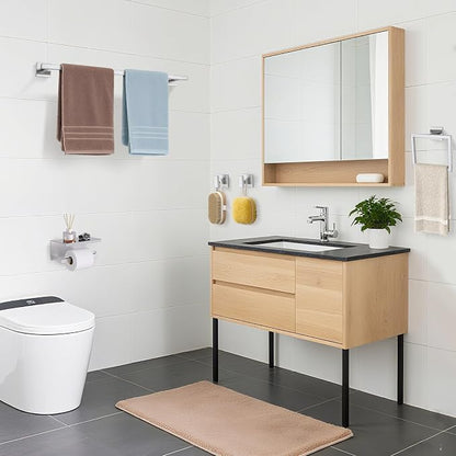 TURS 5-Pieces Brushed Nickel Bathroom Hardware Accessories Set 23.6" Towel Bar Set Wall Mounted Square Toilet Paper Holder with Shelf Stainless Steel