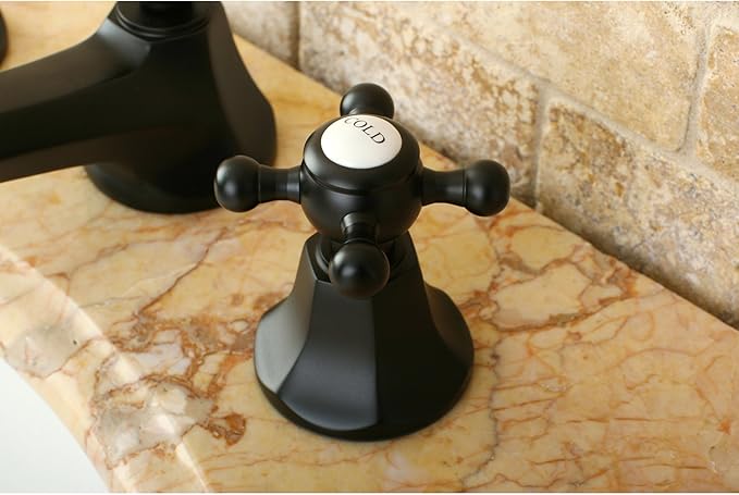 Kingston Brass KS4465BX Metropolitan Widespread Lavatory Faucet with Metal Cross Handle, Oil Rubbed Bronze,8-Inch Adjustable Center