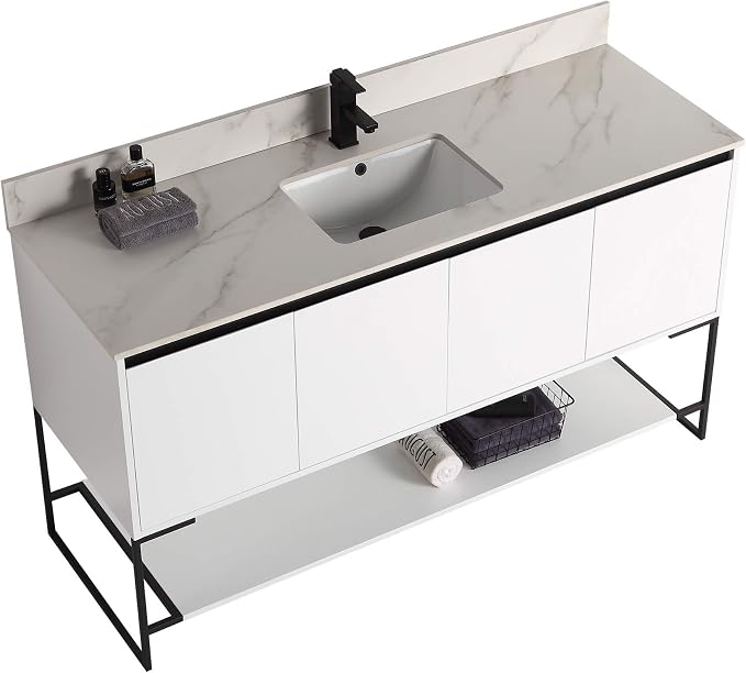 60 Inch Bathroom Vanity with Sink - Modern Knob Free Design, Elegant Space-Saving Solution for Your Bathroom - Durable, Bathroom Vanities for a Contemporary Look - Urbania Collection