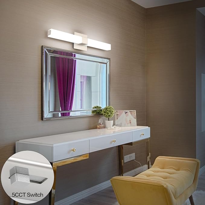 Brushed Nickel Vanity Lights for Bathroom 24 Inch, Modern LED Bathroom Lighting Fixtures Over Mirror, 18W 5CCT Dimmable Vanity Lights Bar
