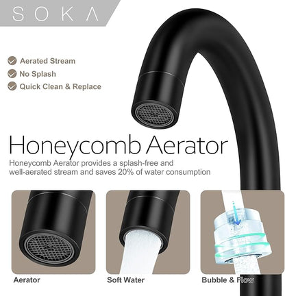 SOKA 8-16" Widespread Bathroom Faucet Matte Black Bathroom Sink Faucet 2 Handle Morden Bathroom Faucet for Sink 3 Hole Industrial Commercial Vanity Faucet with Pop Up Drain,Matte Black + G