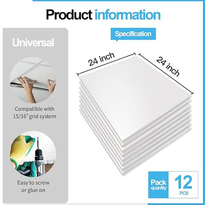 Art3d 12-Pack Smooth Drop Ceiling Tiles, No Sag and Breakage, White | 2 x 2 ft, PVC, Waterproof, Fire-Rated, Reusable, Compatible with Grid System, Perfect for Living Room