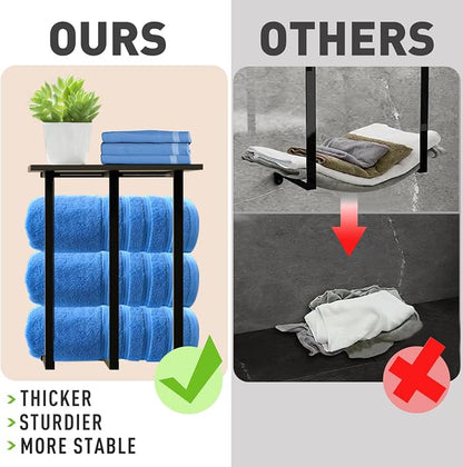 Towel Rack Wall Mounted with Shelf, Beautiful Storage for Small Bathroom, Neat Organizer for Rolled Towels, 3 Sturdy Iron Bars & Holds 25kg Weight