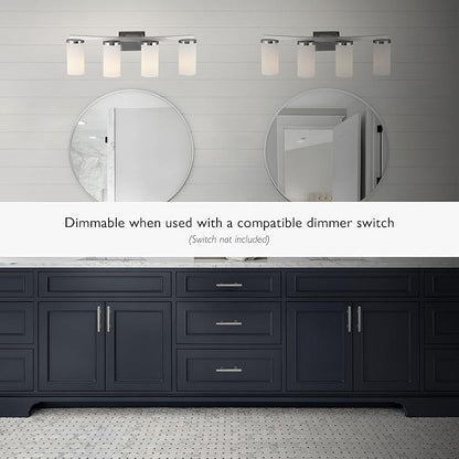 Design House Desta Vanity Light, 4-Light, Curved Bar Design, Frosted Glass Glow, Dimmable, Up/Down Mountable, E26 Socket, Satin Nickel, 30.0 in L x 6.6 in W x 9.5 in H, 589168-SN