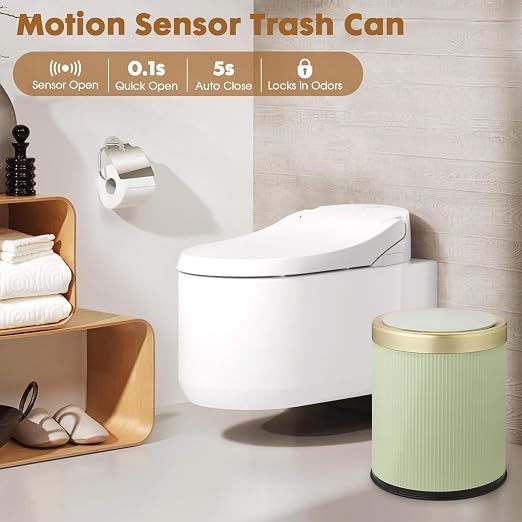 Motion Sensor Trash Can Bathroom,Touchless Garbage Can with Lid | 3.7 Gallon Modern Automatic Garbage Bin,Diaper Trash Bin,Plastic Smart Dog Proof Trash Bin for Bedroom, Office, Kitchen-Green